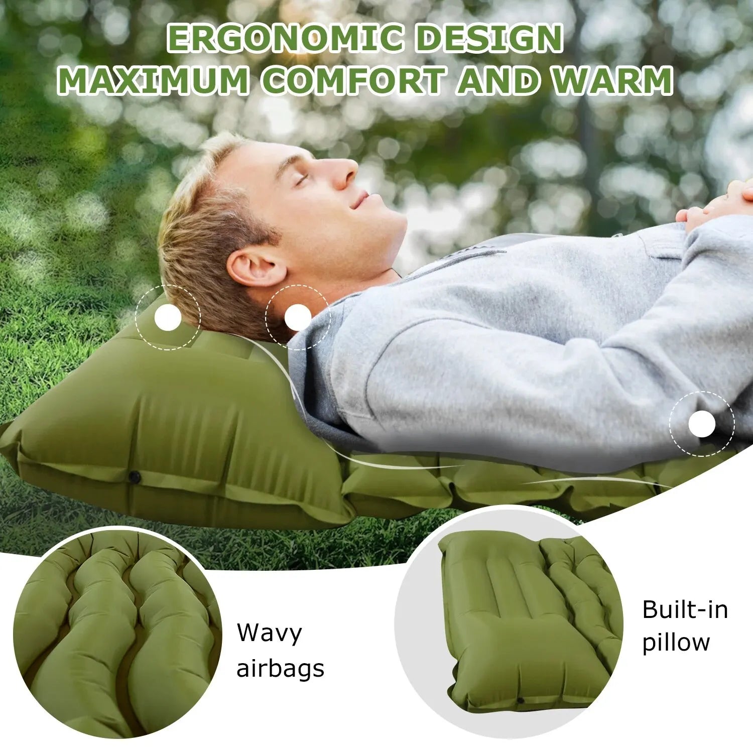 WESTTUNE Inflatable Camping Mattress – Thick Sleeping Pad with Built-in Pillow & Pump
